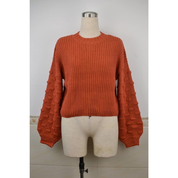 Lantern Long-Sleeved Knitted Pullover Cable Knit Sweater - Picture 9 of 12